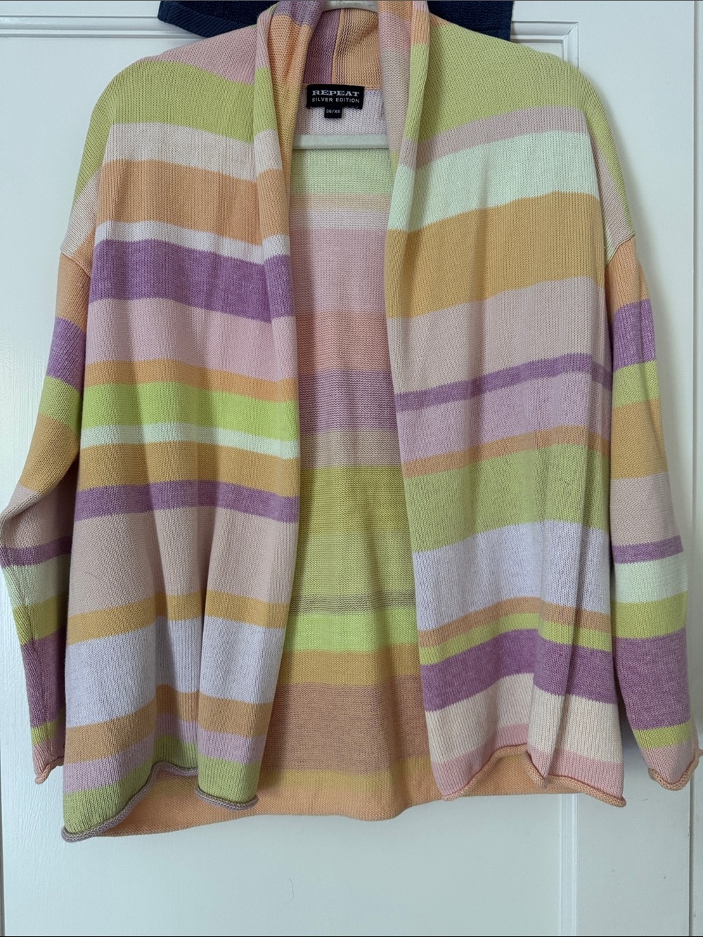 Repeat COTTON Pastel Striped Open-Front Cardigan